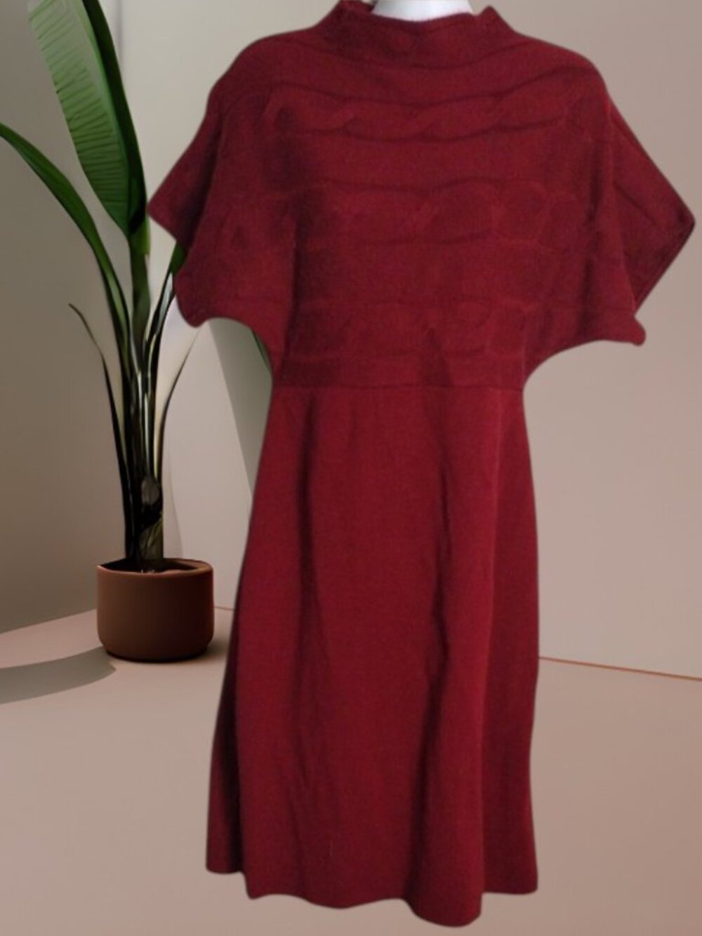 Jones Wear Brick Red Short-Sleeve Knit Sweater Midi Dress Size large